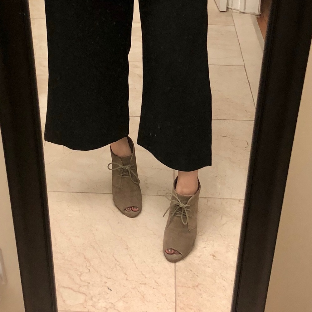 Taupe suede lace up booties size 6